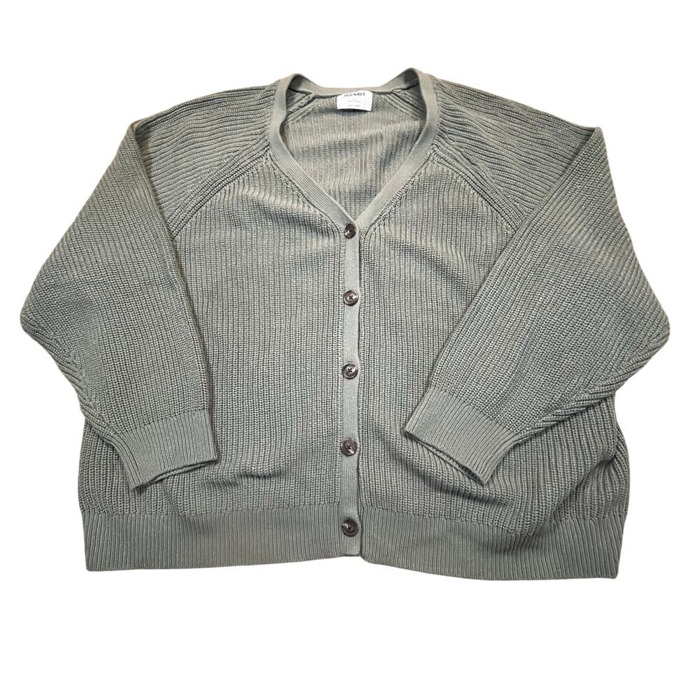 Old Navy Hunter Green Knit Button Front Cardigan Cropped Cozy Sweater Women 4X